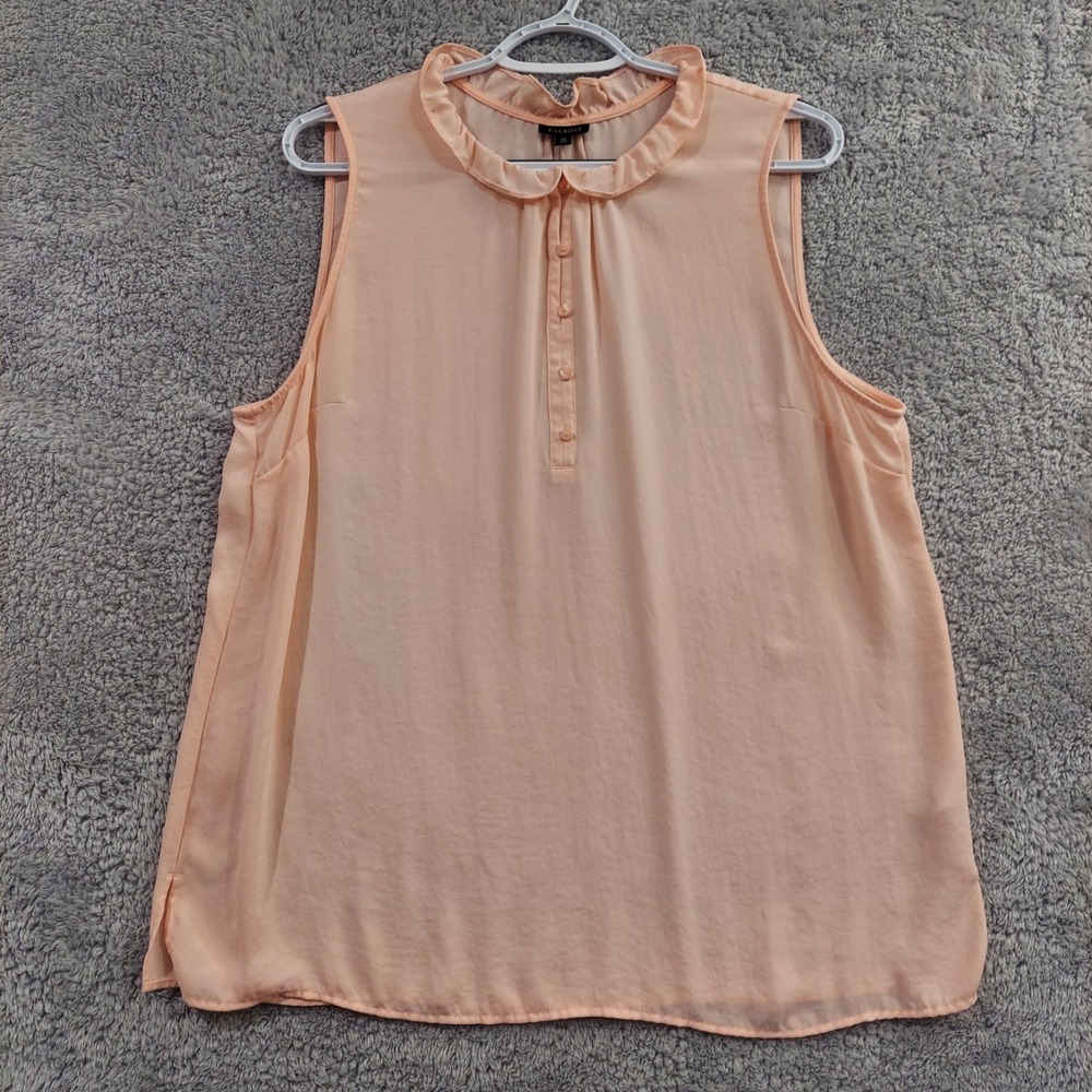 Talbots 100% Polyester Sleeveless Tank Top Blouse Ruffle Neck Size XL Peach